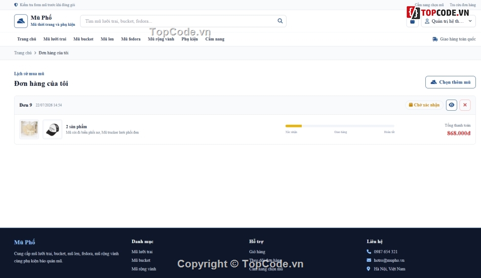 Web thời trang,Website php,Web bán mũ